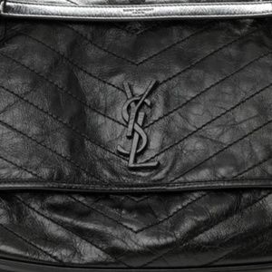 Saint Laurent Crinkled Calfskin Matelasse Monogram Large Niki Black